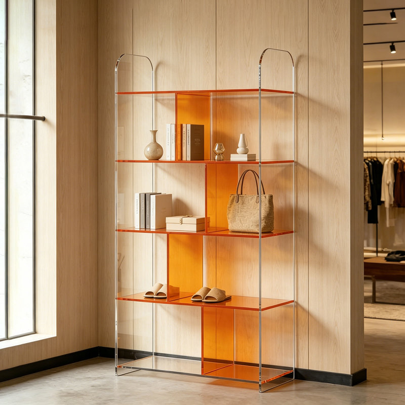 Bibliothèque de rangement chic en acrylique, (5 tablettes) H 55,12 po x l 23,62 po x P 11,81 po