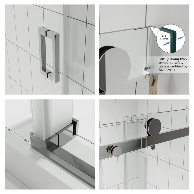 Serenity 68"-72"W x 76'' H Single Sliding Frameless Shower Door in Chrome with 3/8" Clear Glass, Chrome