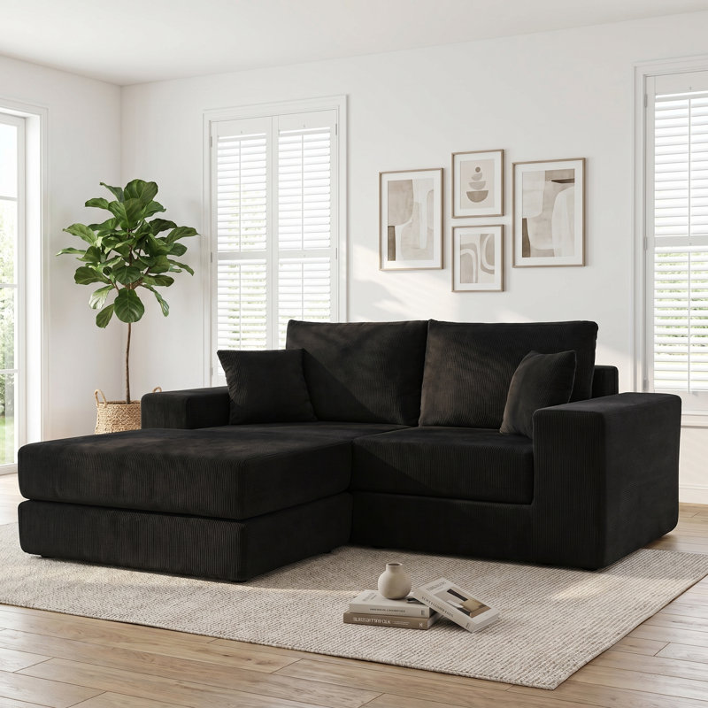 Canapé-lit modulaire en forme de L 79,5 po avec siège en tissu d'ameublement en L et siège repose-pieds amovible avec repose-pieds amovible - aucun assemblage requis