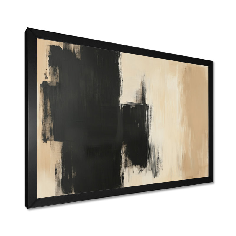 Art abstrait tonal au fusain I - Coup de pinceau encadré, H 24 po x l 32 po, Cadre photo noir