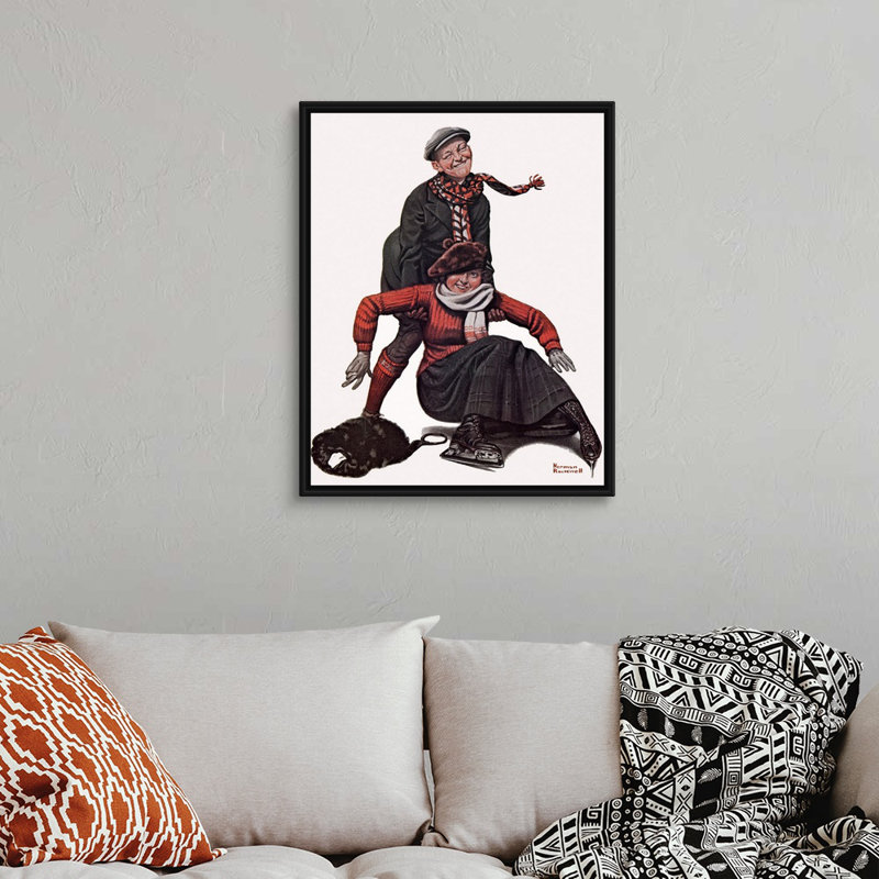 Art mural sur toile The Novice Skater, Cadre flottant noir, H 32 po x l 26 po x P 1,75 po