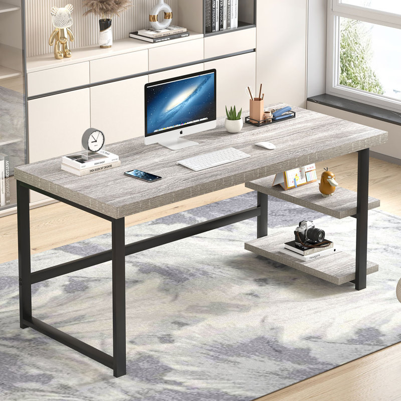 Hulste 53" Metal Base Writing Desk With Storag, Light Gray, Light Gray, 29.53" H x 53" W x 23.62" D
