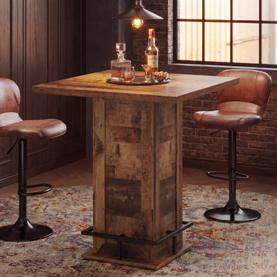 39.4" H Small Square Dining Table, Kitchen Bar Table with Footrest, Bar Height Table for Dining Room, Kitchen, Restaurant