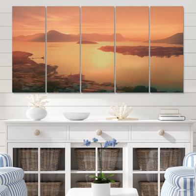 Glorieux coucher de soleil brésilien sur une rivière majestueuse II - impression sur toile de lac - 5 panneaux égaux