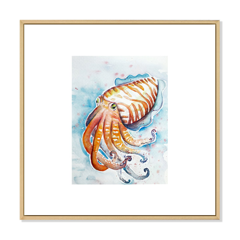 Aquarelle, seiche, art, H 30 po x l 30 po x P 1 po, Toile naturelle avec cadre flottant