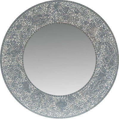 Zorigs Mirror Wall Art Décor – Handcrafted Decorative Wall Mirror, Grey Mosaic Mirror, 24” Round Mirror for Hallway, Bedroom, Bathroom, Living Room