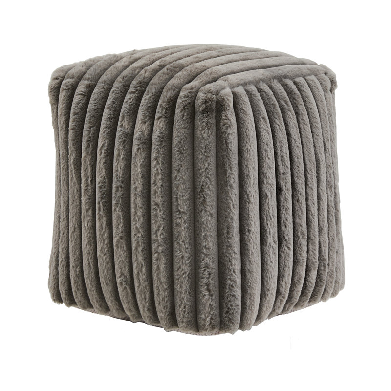 Doniphan Upholstered Square Pouf Ottoman, Dark Gray Solid Furry Fabric