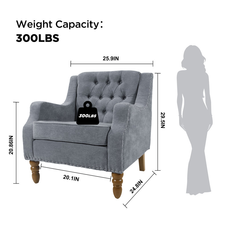 Fauteuil capitonné large de 25,9 po Dabne, Lin gris