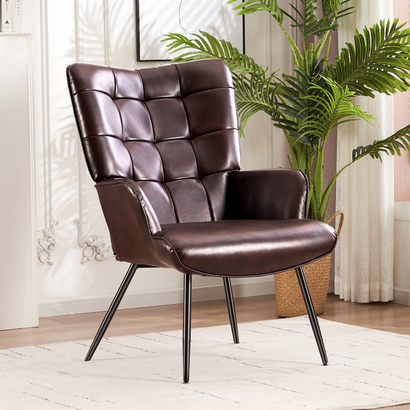 Fauteuil à oreilles Shaftbury, Similicuir brun, Brun