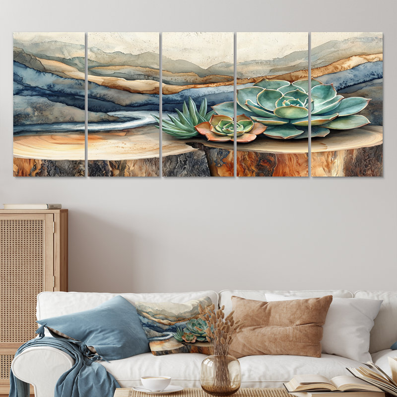 Huntsberry - Succulents, art mural - Toile d'art murale en T, H 32 po x l 80 po, 5