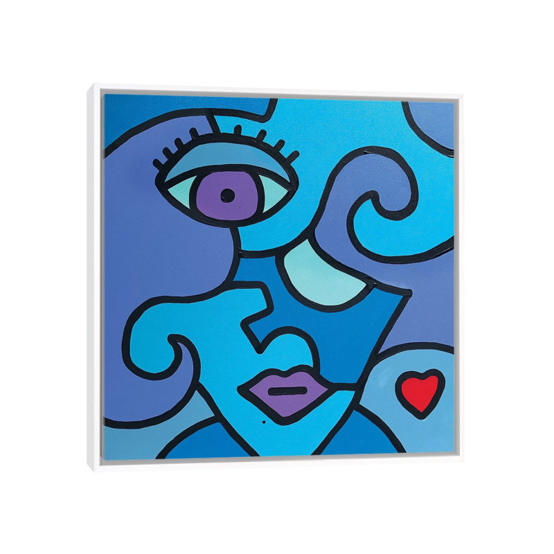 Blue Girl by Billy The Artist - Print on Canvas, 45.72 cm H x 45.72 cm W, White Framed