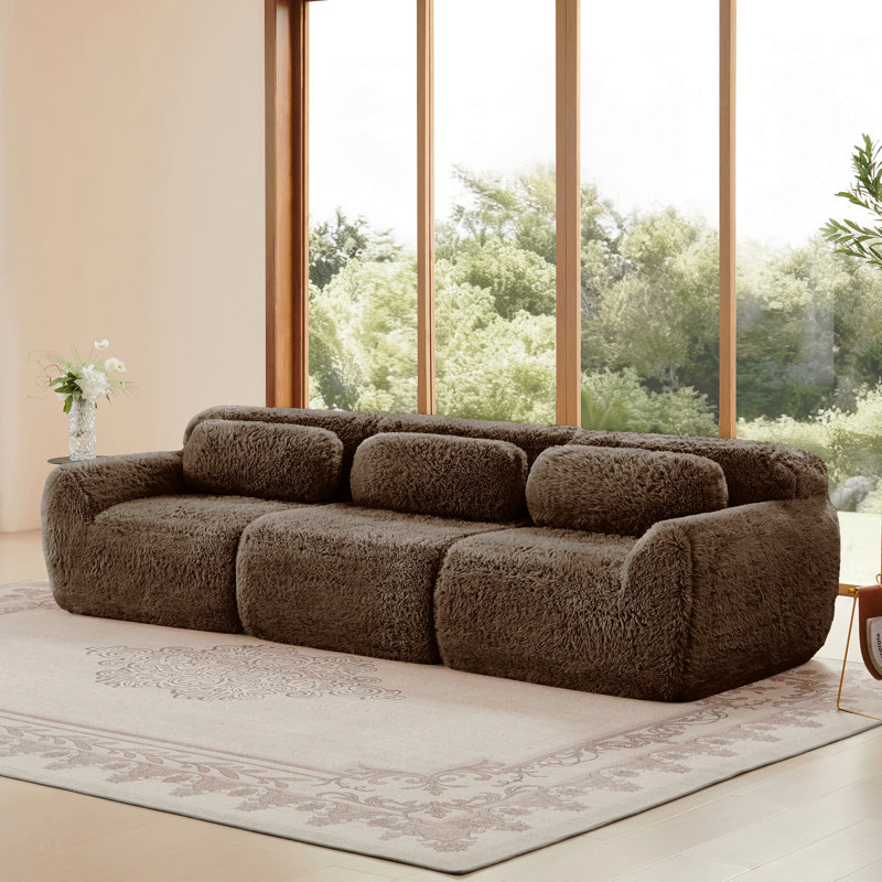 Tissu moelleux doux et moelleux de 114 po, canapé modulaire modulaire, conception ergonomique avec repose-pieds et coussins décoratifs, raccordement à boucle à compression complète pour étude, cinéma maison, chocolat