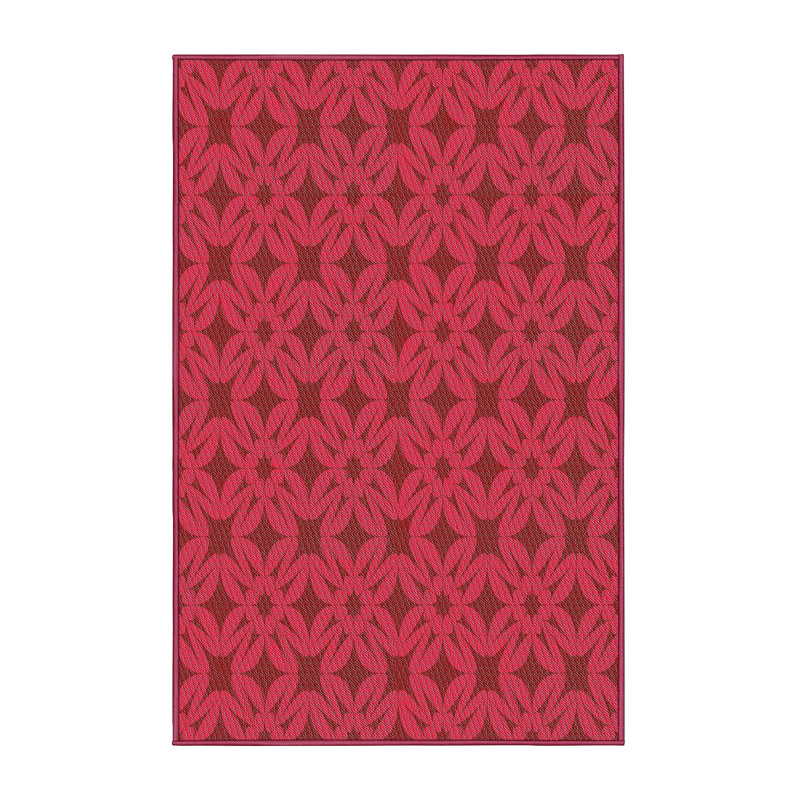 Tapis rouge / noir à motif géométrique Ava-May, Rectangle 5 pi x 7 pi