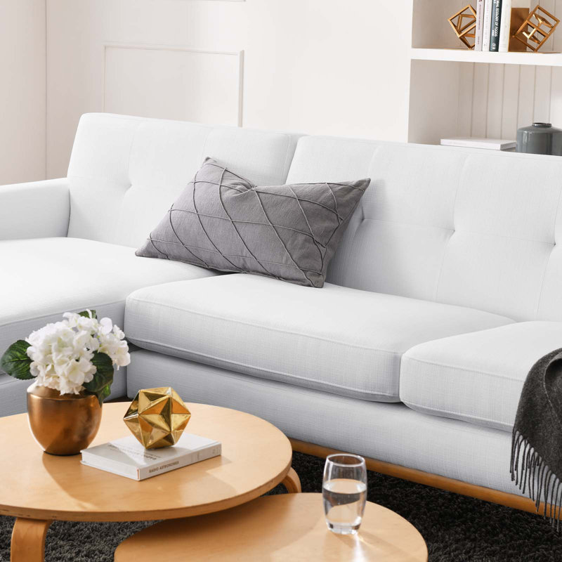 Engage Mid Century Modern Tufted Sectional, Left Hand Facing, White