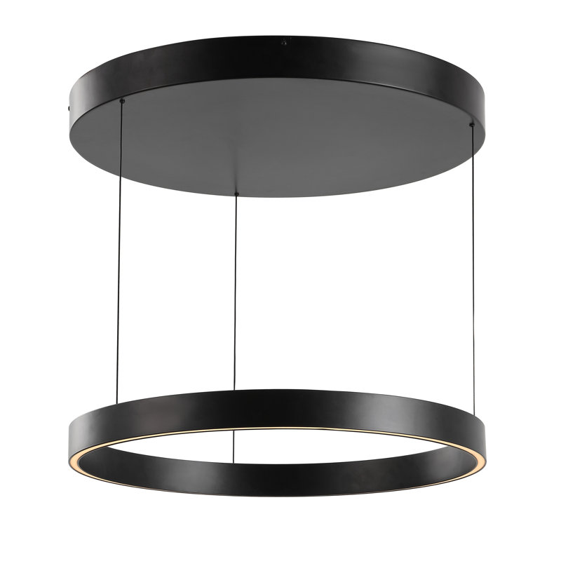 Luminaire suspendu réglable en métal à anneau réglable en métal 23,75 po Laverton, Noir, noir, noir, noir