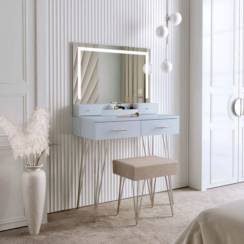 Chawn Dressing Table with Mirror, White