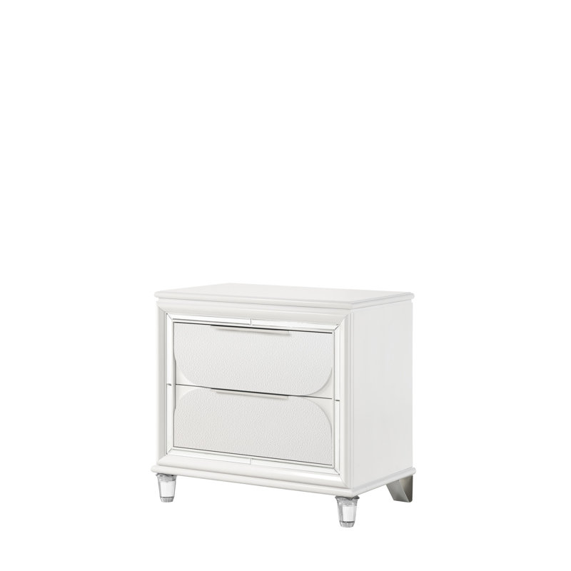 Table de chevet blanche avec beaucoup de rangement et un élégant aspect en acrylique