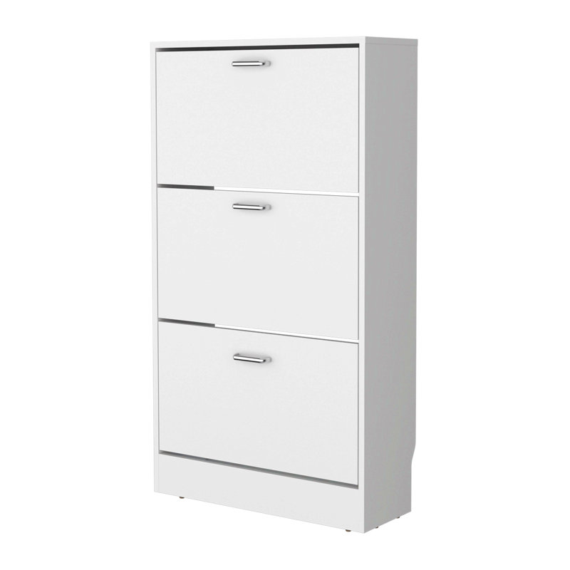 Shoe Rack With 3 Flip-Down Compartments, White