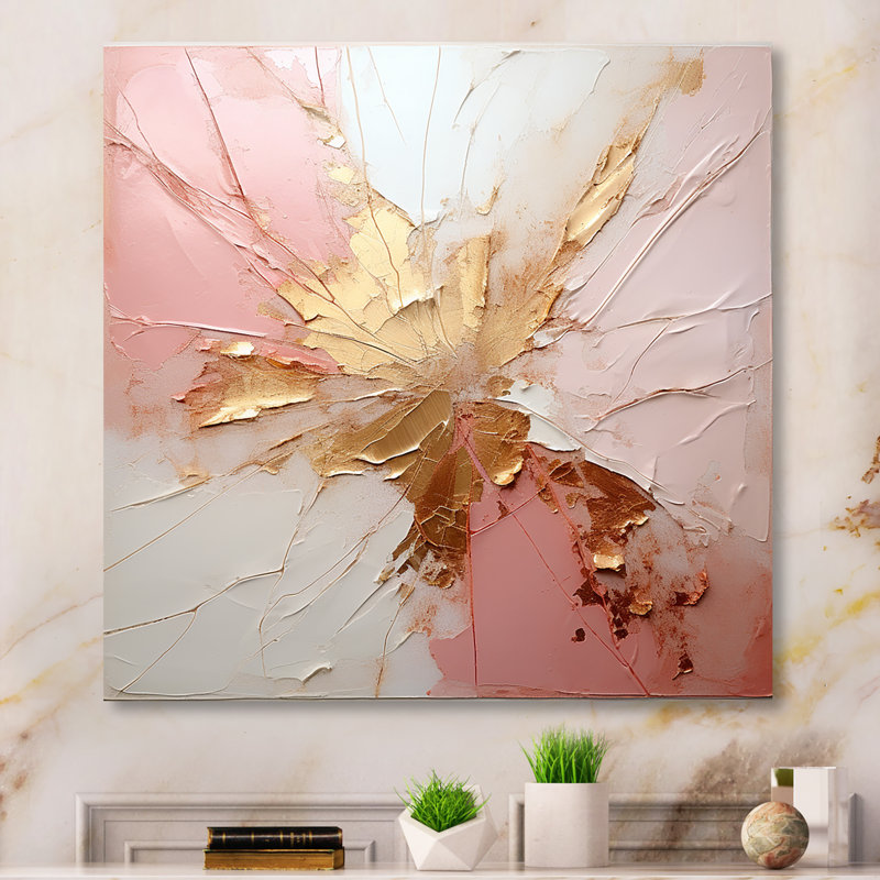 «Gold and Pink Paint Fusion», reproduction d'art encadrée, H 30 po x l 30 po, Toile tendue, Sans cadre