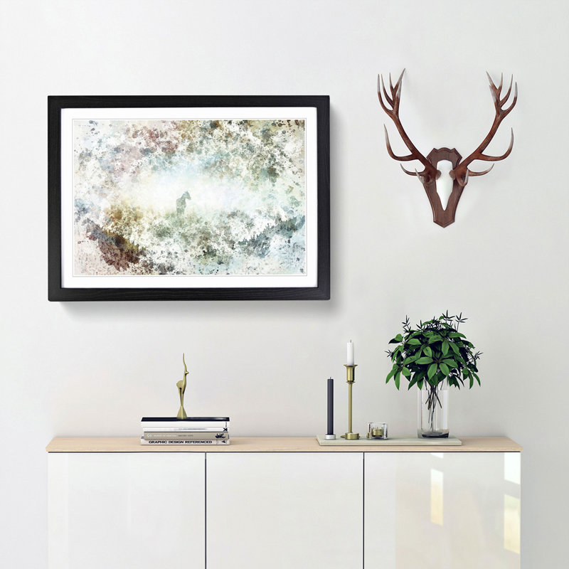 Horse in the Mist in Abstract - Picture Frame Painting Print, 48cm H x 65cm W x 2cm D, Black Framed