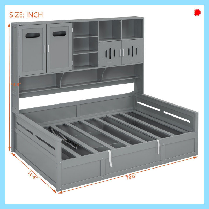 Lit de jour en bois avec rangement hydraulique et levage intégré, Gris