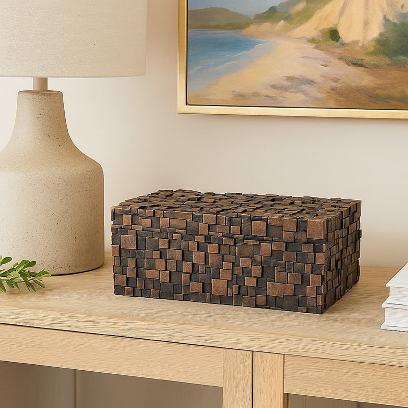 Lissa Decorative Storage Box, Textured Resin, 13 Inch, Brown