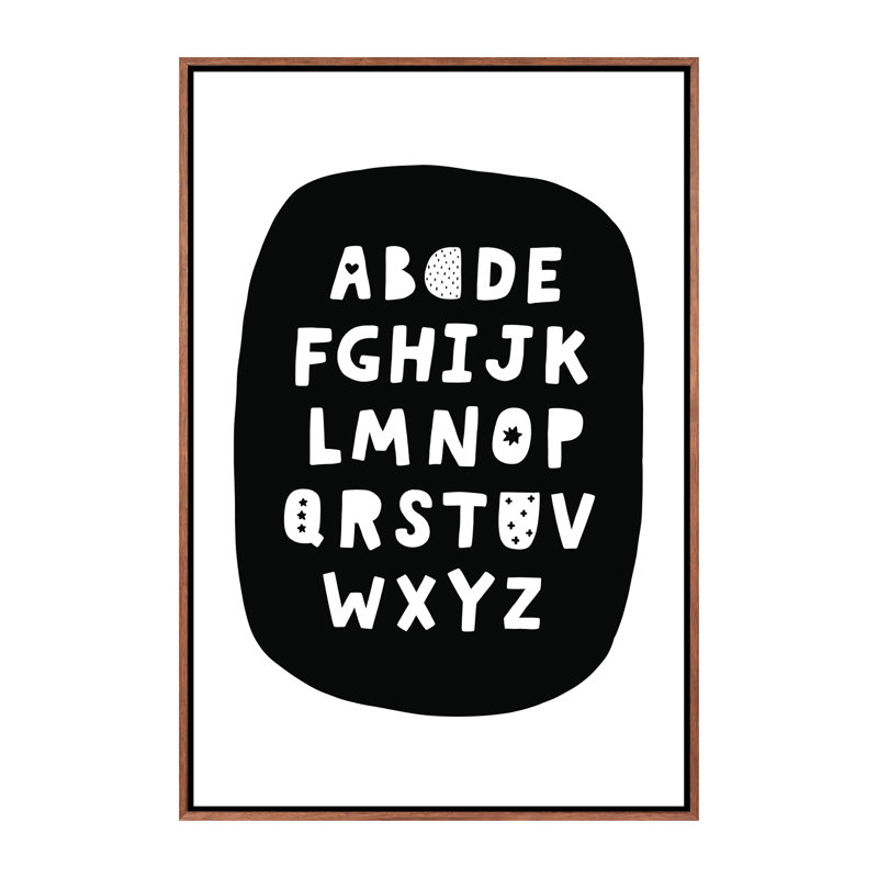 ABC Black Bubble - reproduction d'art textuel, H 40 po x l 26 po x P 1,5 po, Toile avec cadre brun, Pas de tapis