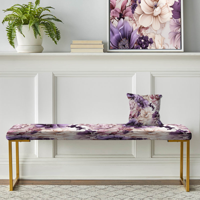 Ethereal Floral Delight Victorian Pattern III - Floral Upholstered Gold Bench
