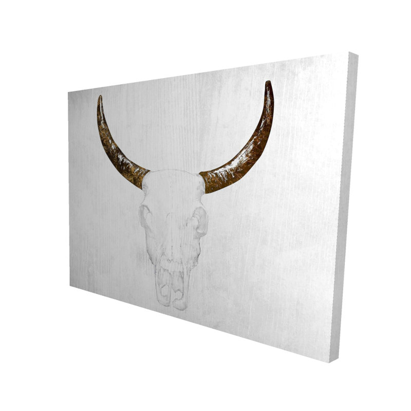 Bull Skull with Brown Horns - Rustic Farm Canvas Decor