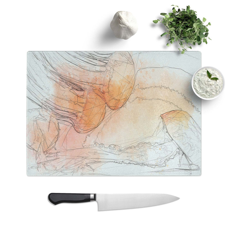 Tempered Glass The Orange Jellyfish in Abstract Chopping Board, 39 cm W x 28.5 cm L