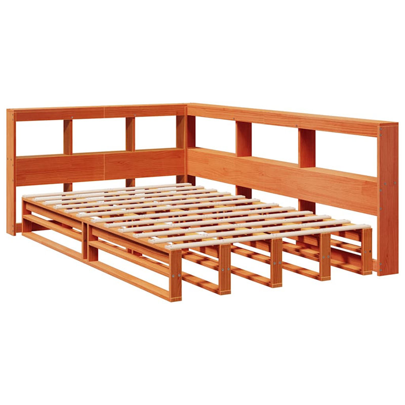 Vidaxl Solid Wood Bed with Shelf, Wax Brown, European Kingsize (160 x 200 cm)