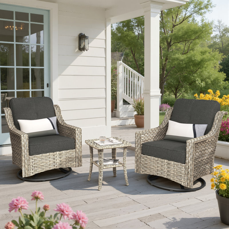 Emanuell 2 - Person Patio Conversation Set with Cushions, Black