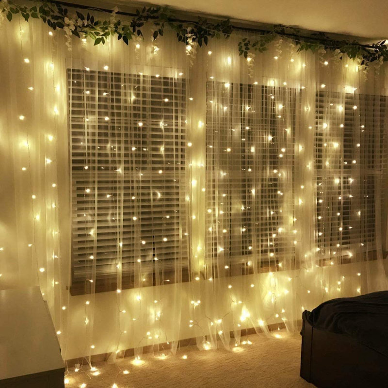 300 guirlandes de rideaux à DEL de 9,8 pi x 9,8 pi, guirlandes lumineuses enfichables avec télécommande, 8 modes pouvant être reliés à la fenêtre de la chambre à coucher