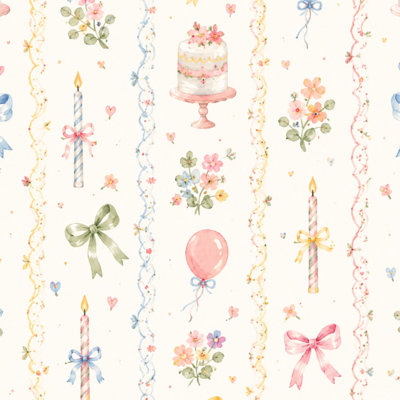Peler et coller le papier peint Mignon anniversaire, fête, gâteaux, bougies, arcs, ballons, fleurs, papier de contact pastel, adhésif mural amovible, décoration murale pour armoires de cuisine de chambre à coucher, 24 po x 118 po