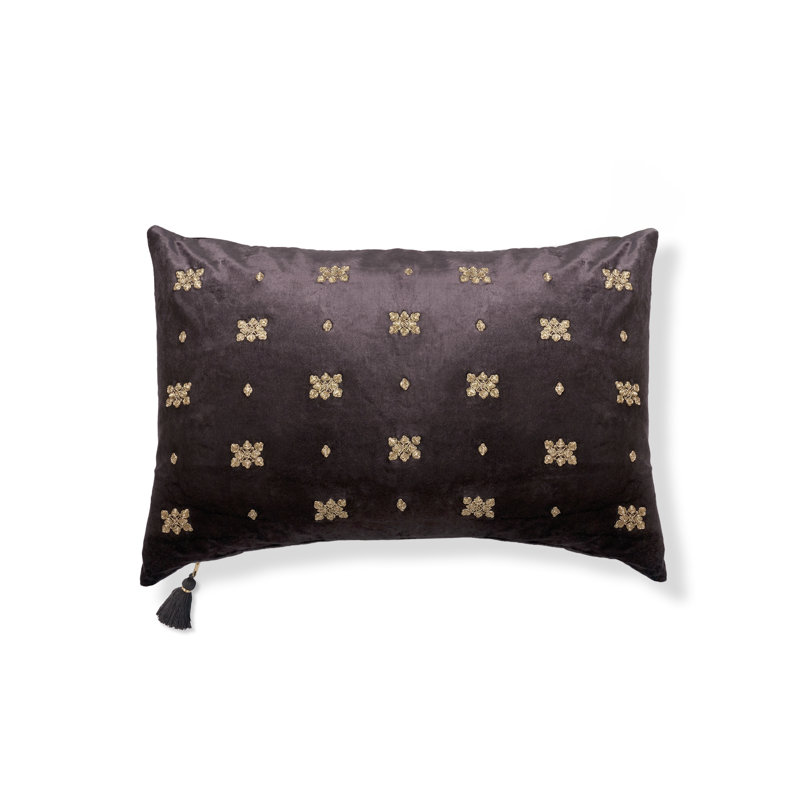 Coussin décoratif en velours floral, Forme rectangulaire, H 16 po x l 24 po