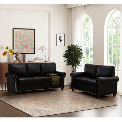 Canapé modulaire 2 + 3 avec options de rangement adéquates, salon en similicuir noir, fabrication solide, repose-pieds confortable pour rehausser la pièce: rembourrage confortable en cuir, en bois et en métal, étapes d'assemblage faciles