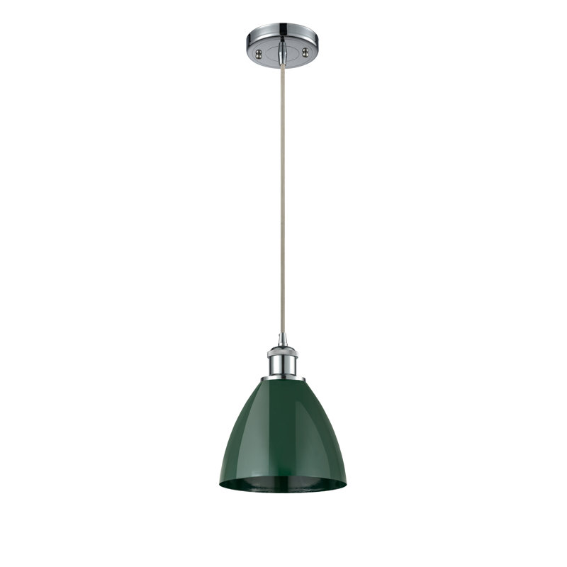 Luminaire suspendu conique 1 lumière, Vert, Chrome poli