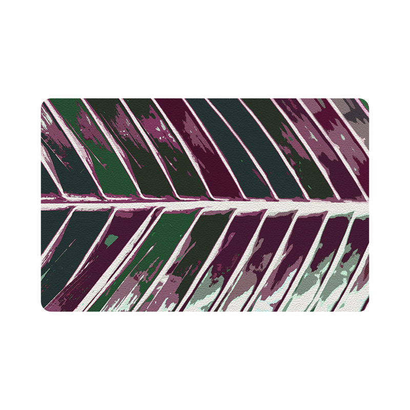 Tropical Leaf Vegan Leather Rectangle Pebble Placemat, Magenta