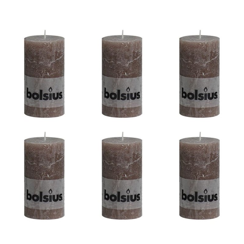 Bolsius Rustic Pillar Candle, 13cm H x 6.8cm diameter, Brown grey