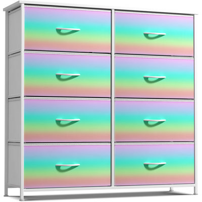 Dresser with 8 Drawers with Steel Frame, Wood Top, and Fabric Bins in Colorful Tie Dye