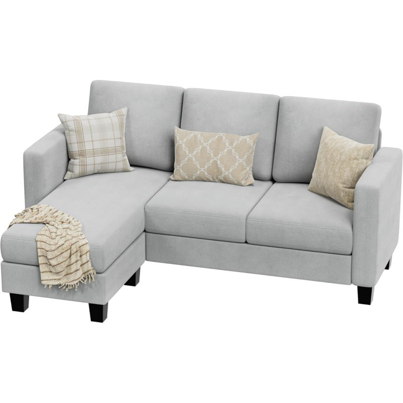 72" Upholstered Sofa Chaise, Light Gray