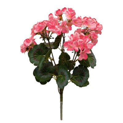 4 Pack Of Pink 18" Deluxe Uv Geranium Bush – 5 Bloom Heads – Realistic Outdoor Artificial Flower