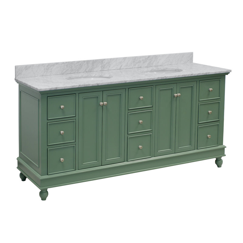 Ensemble de meuble-lavabo double 72 po Ferdinand, Vert sauge, Marbre de Carrare