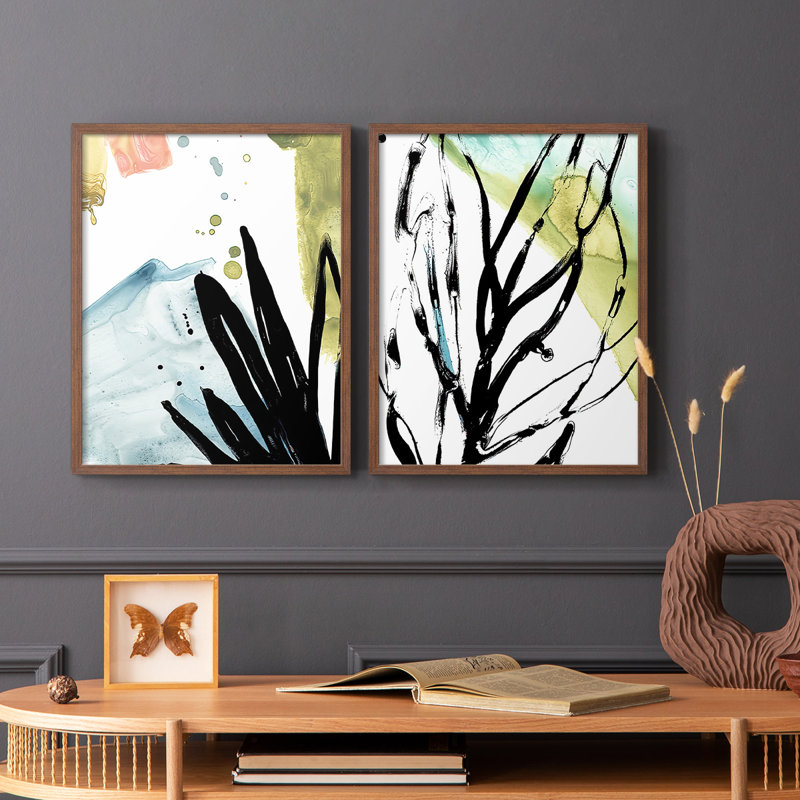 «No Deckle Tropical Moderne», reproduction encadrée de qualité supérieure - prête à être accrochée - aucun clou requis - aucun clou requis