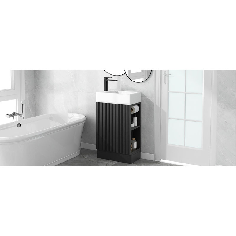 Meuble-lavabo 18,6 po avec lavabo, meuble-lavabo avec tablette à deux niveaux, orientation gauche ou droite, noir, Noir