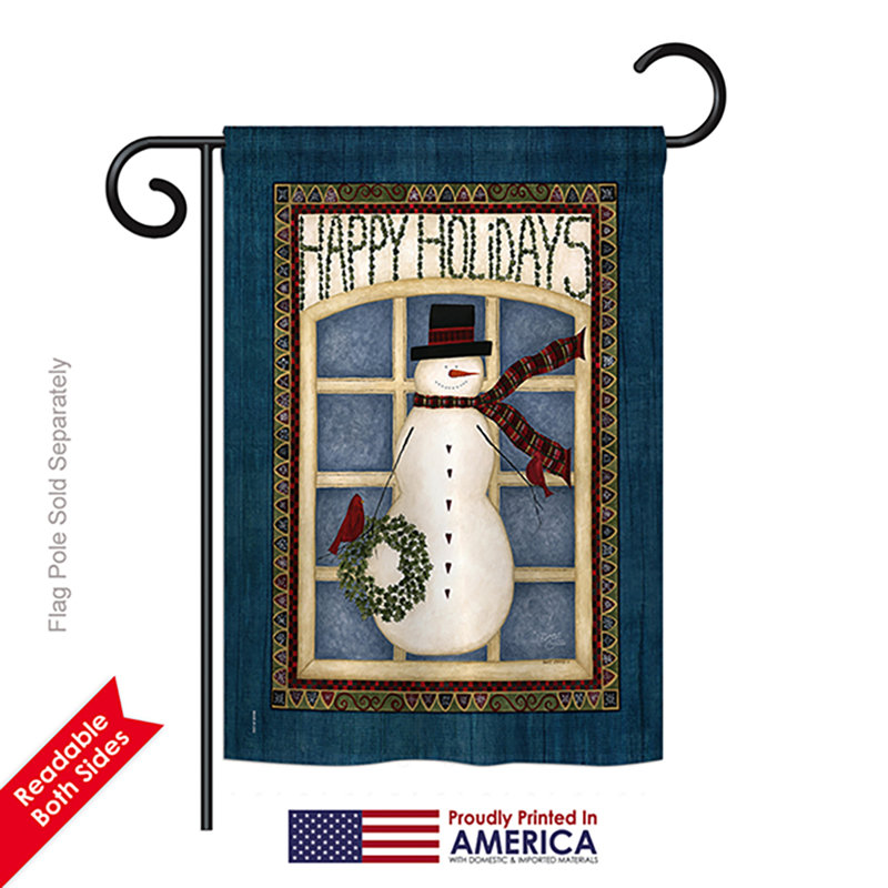 Drapeau de jardin Gharib Happy Holiday Snowman, Polyester, Bleu pâle
