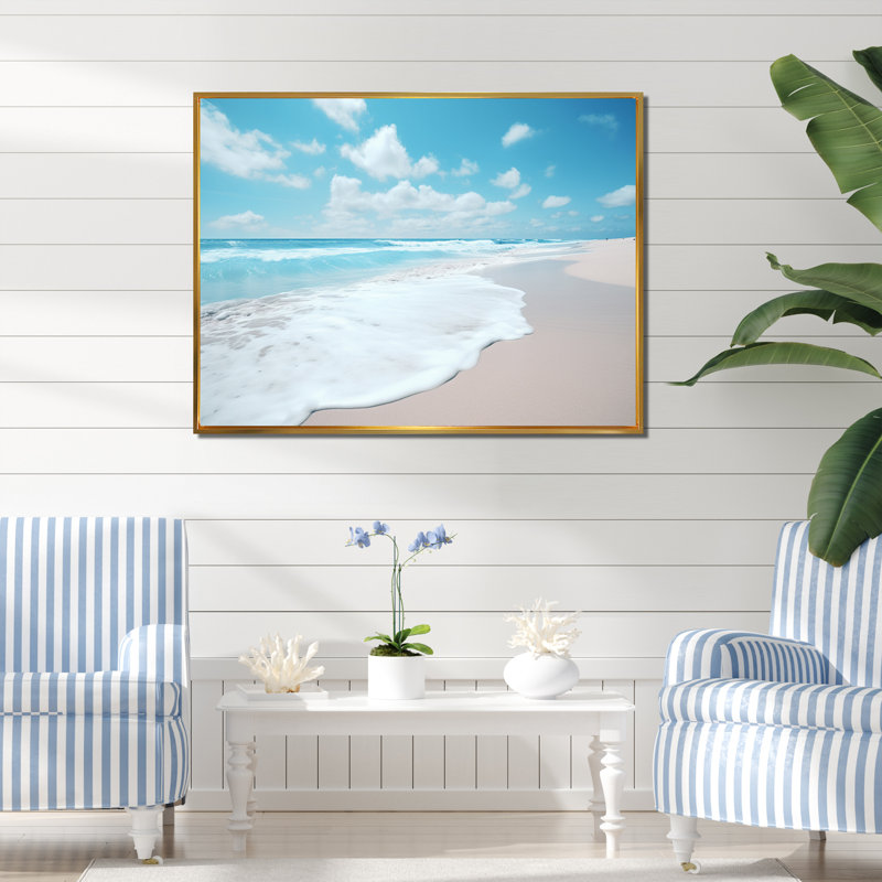 «Alve Beach Minimalisme Landscape I», reproduction sur toile, 30" H x 40" W, Cadre flottant doré