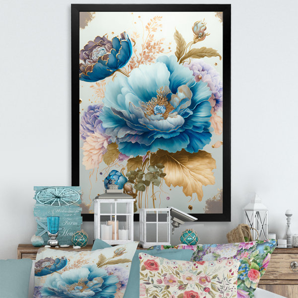 House of Hampton® Golden Blue Flower Arrangement I On Canvas Print ...