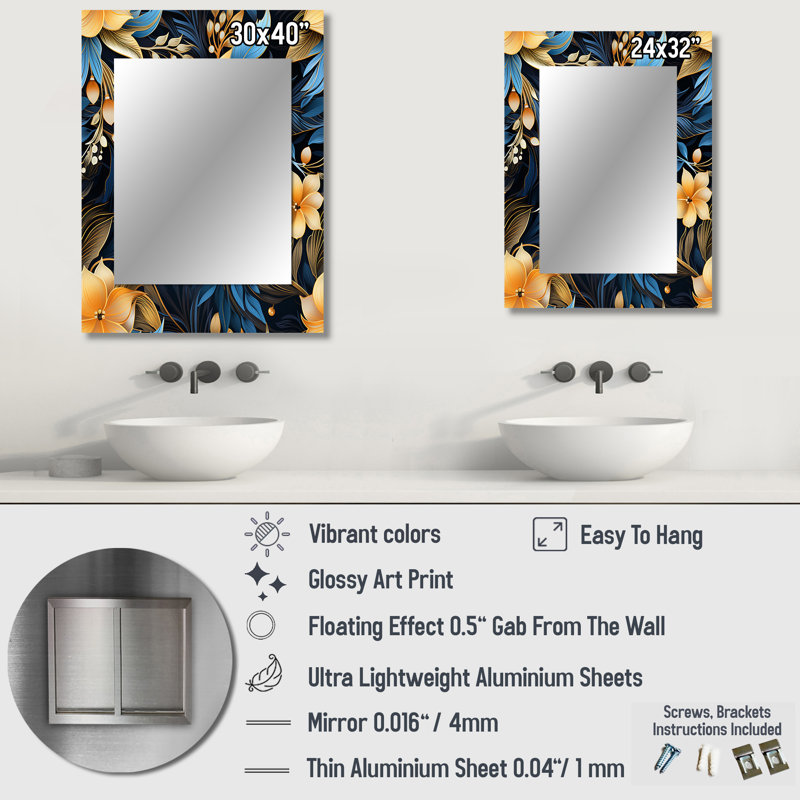 Obert tropical crépuscule Ii motif tropical - grand miroir mural tropical, 32 po x 24 po
