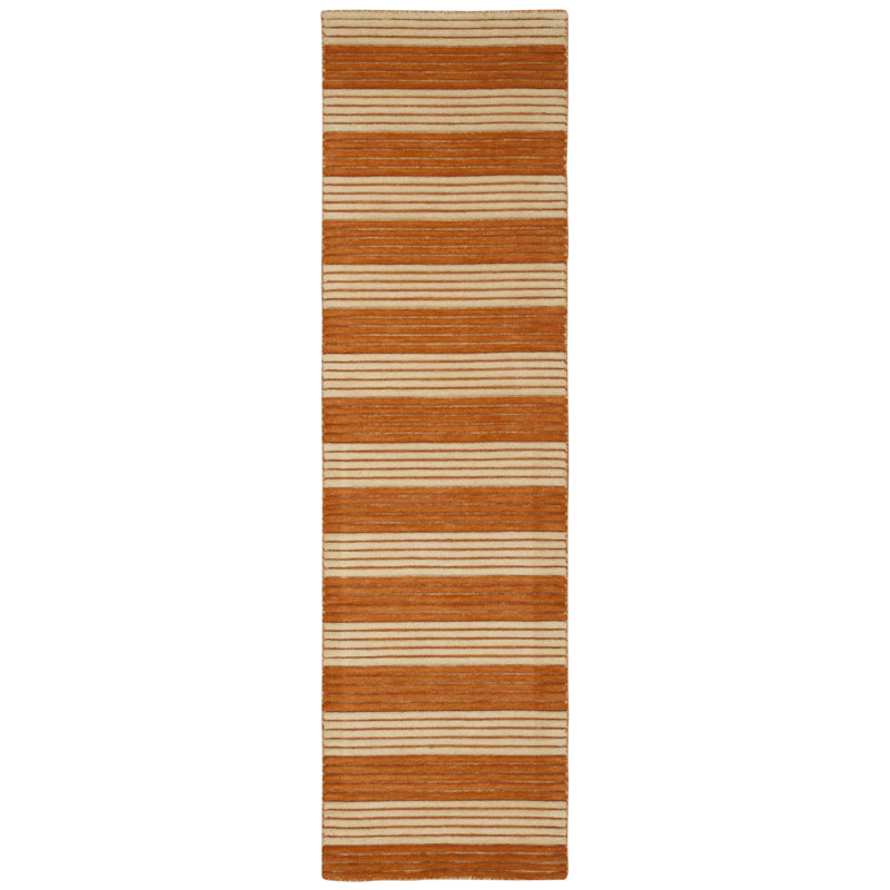 Ripple Wool Striped Area Rug in Pumpkin, Runner 2'3" x 8'